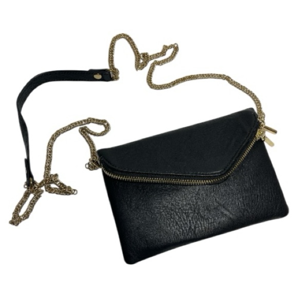 Black Crossbody Bag with Gold Chain Shoulder Strap